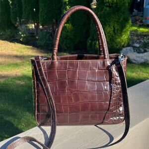 FURLA Leather, Croc Embossed, Crossbody Tote, Warranty Included! Brown